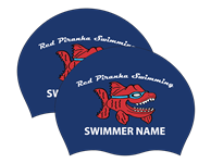 2x Red Piranha Swimming Personalized Silicone Caps